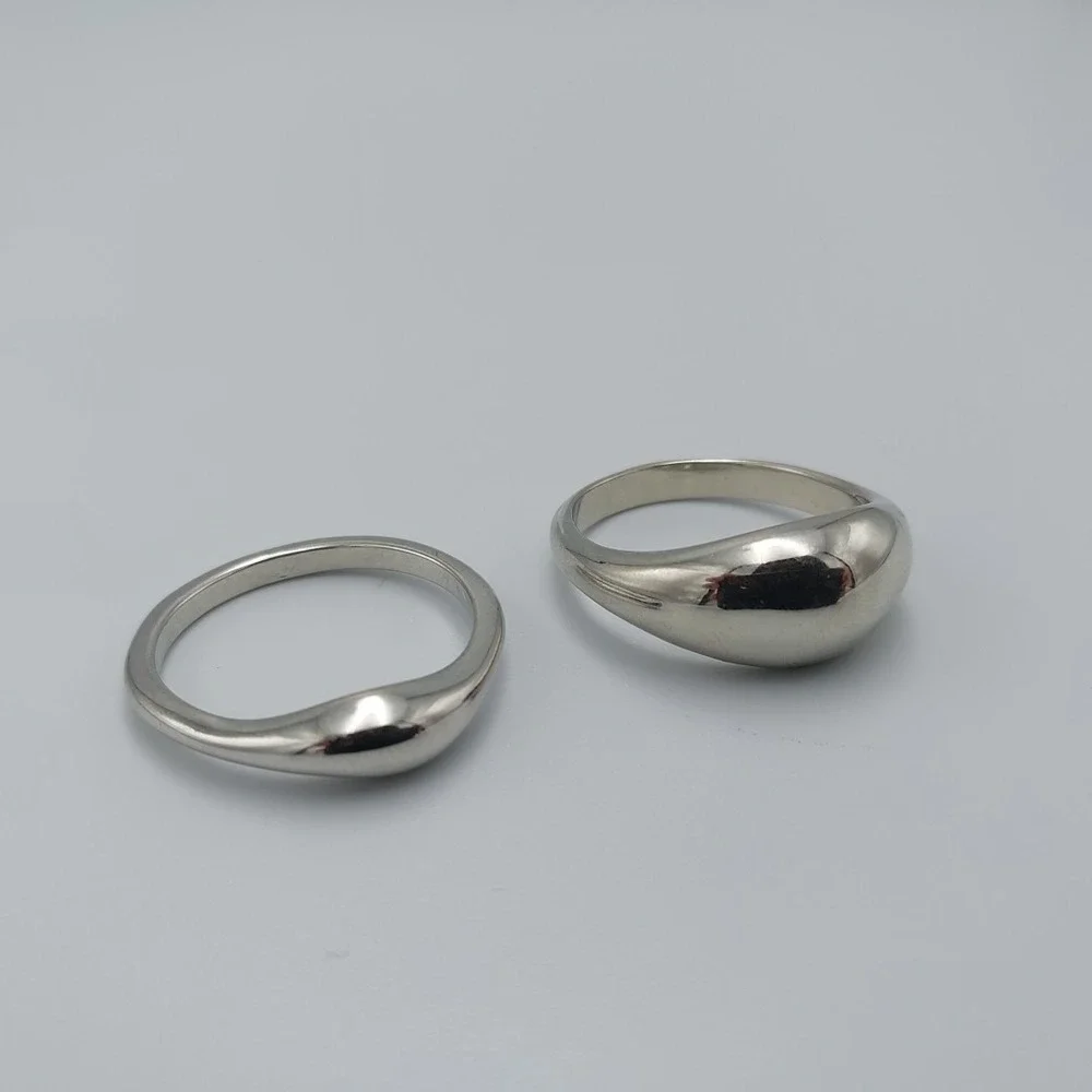Silver Toned Domed Shaped Rings Set Of 2 Size 11.5‎
